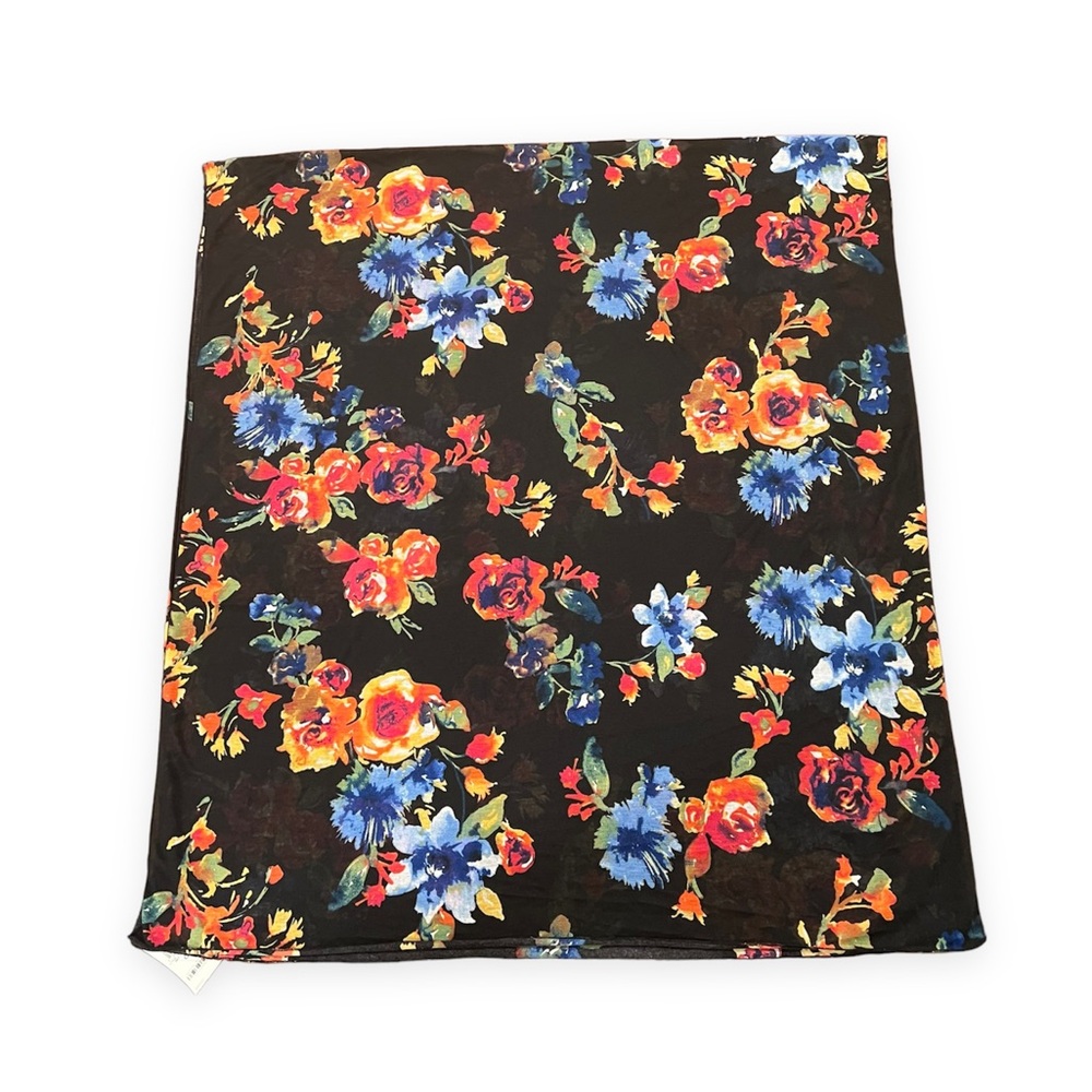 NEW Jenni Floralโ Print Fashion Scarf Black Multicolor Spring Colorful